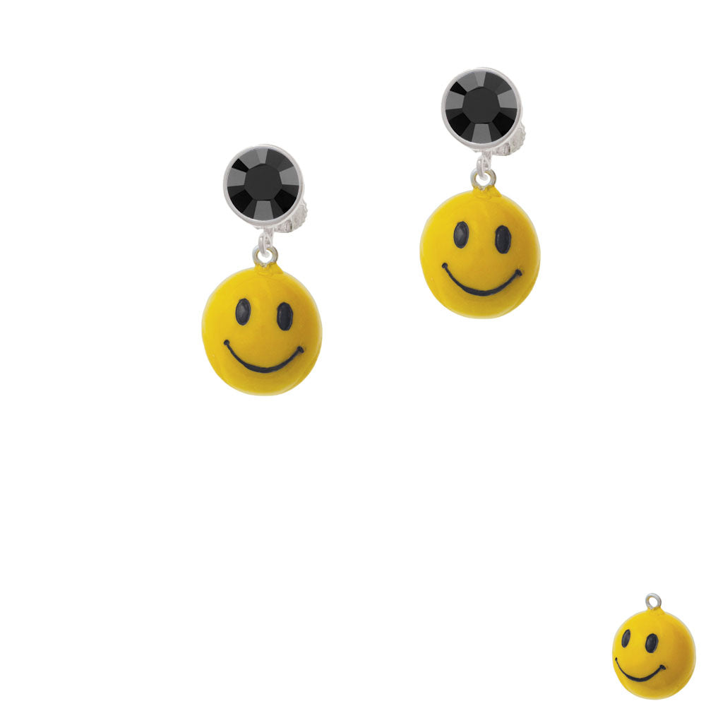 Resin Large 3-D Happy Face Crystal Clip On Earrings Image 3