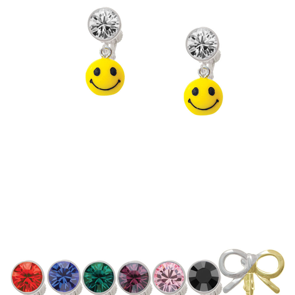 Resin Small 3-D Happy Face Crystal Clip On Earrings Image 1