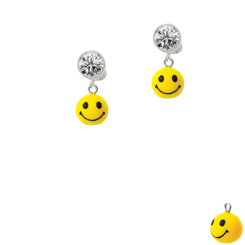 Resin Small 3-D Happy Face Crystal Clip On Earrings Image 2