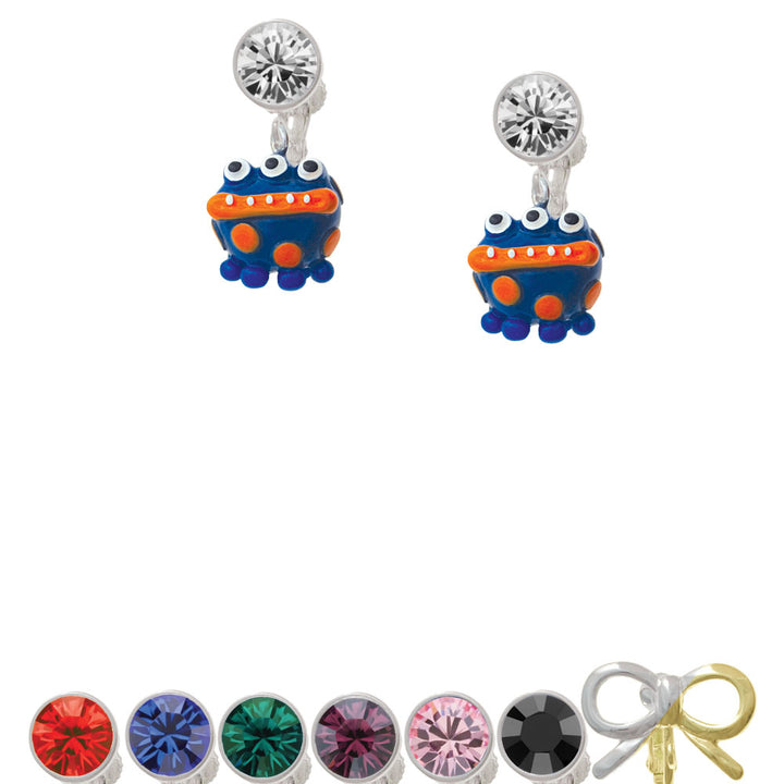 Resin Blue Monster with Orange Dots Crystal Clip On Earrings Image 1