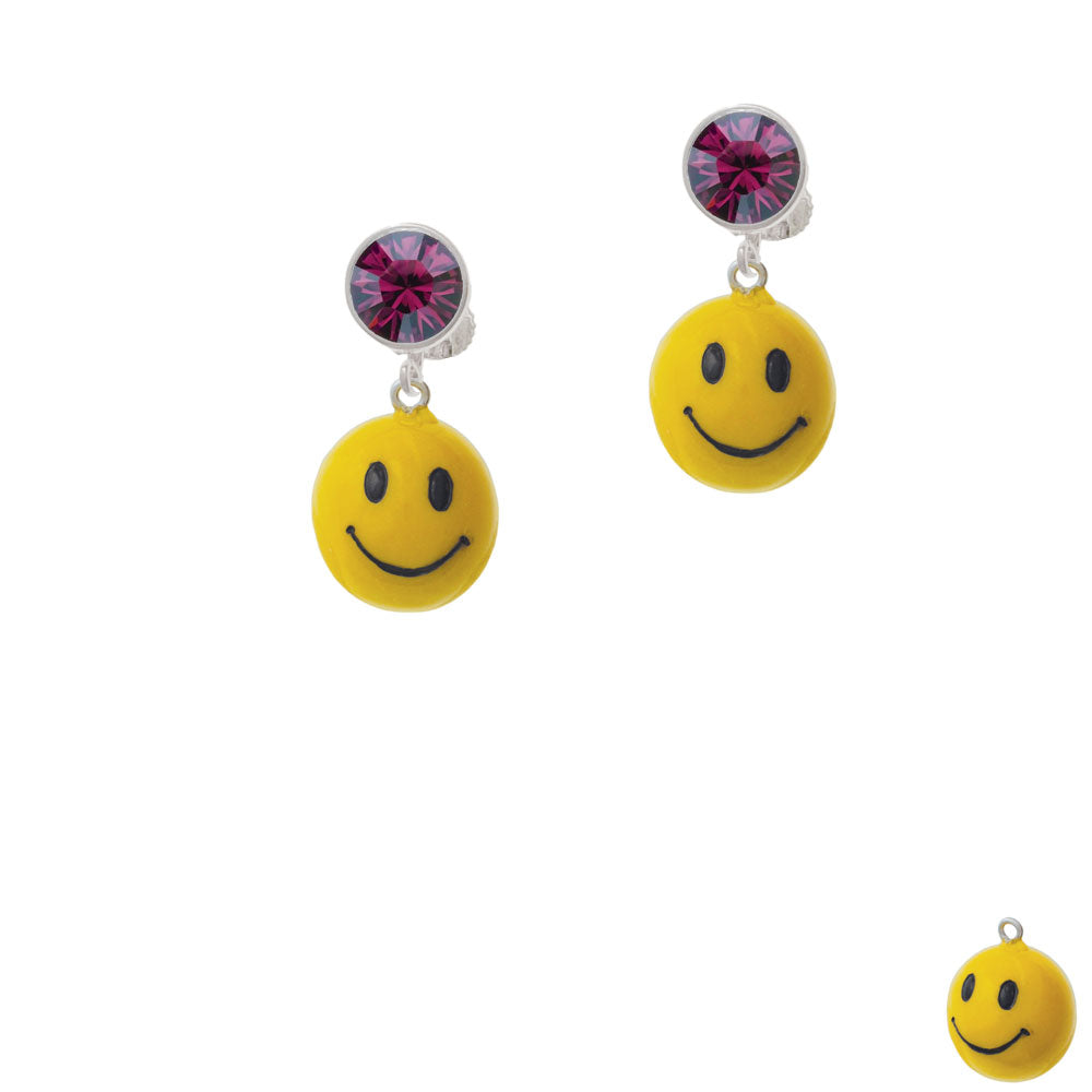 Resin Large 3-D Happy Face Crystal Clip On Earrings Image 8