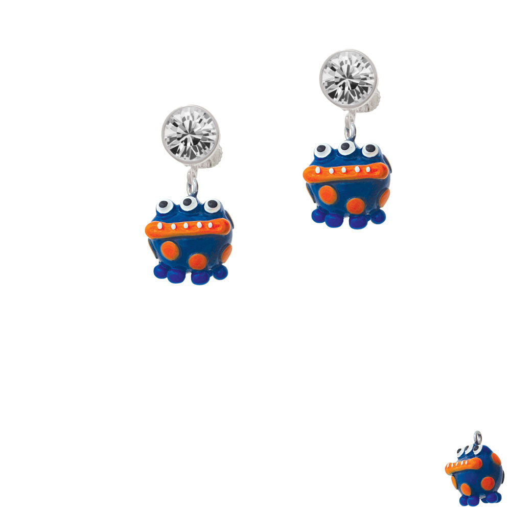 Resin Blue Monster with Orange Dots Crystal Clip On Earrings Image 2