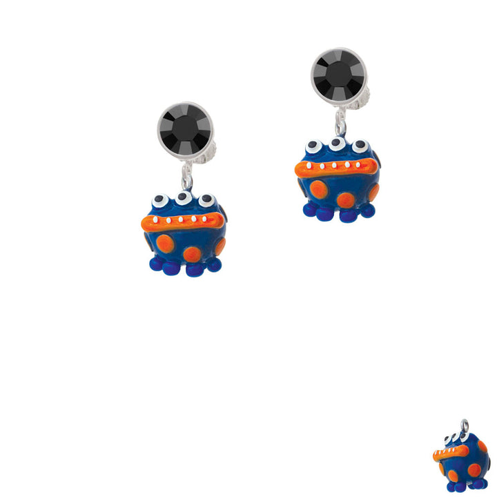 Resin Blue Monster with Orange Dots Crystal Clip On Earrings Image 3