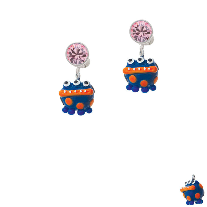 Resin Blue Monster with Orange Dots Crystal Clip On Earrings Image 4