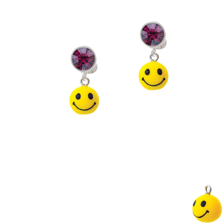 Resin Small 3-D Happy Face Crystal Clip On Earrings Image 8