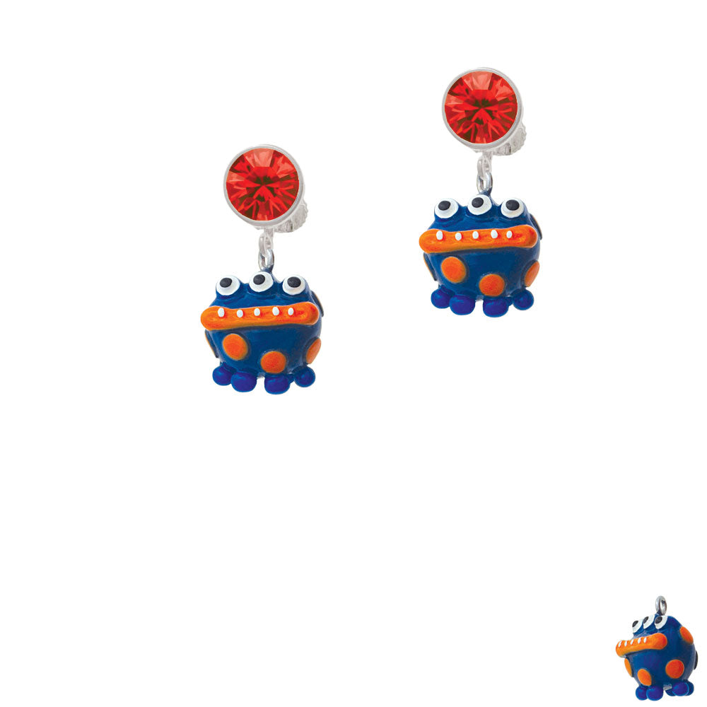 Resin Blue Monster with Orange Dots Crystal Clip On Earrings Image 4