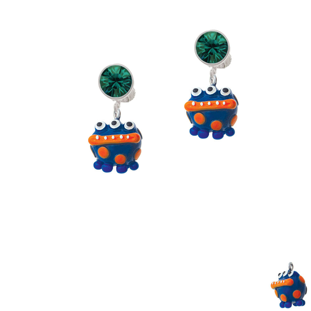 Resin Blue Monster with Orange Dots Crystal Clip On Earrings Image 6