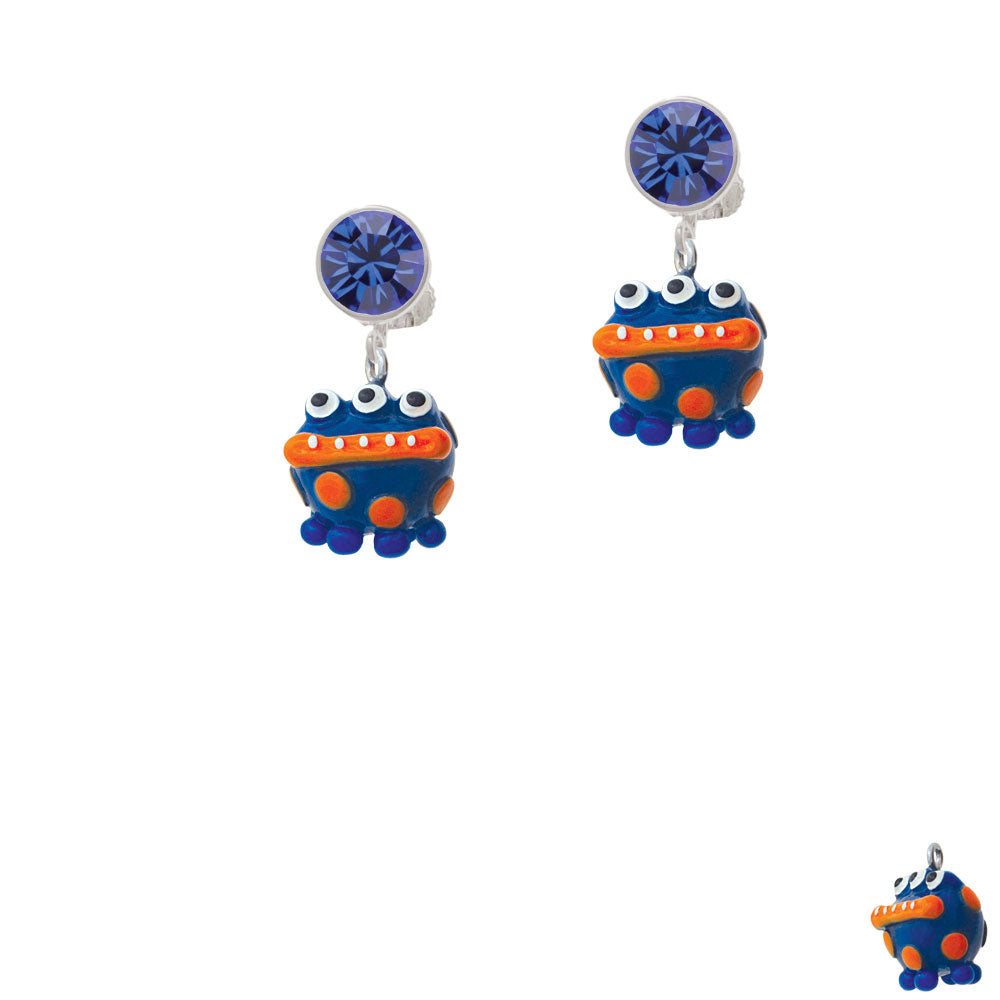 Resin Blue Monster with Orange Dots Crystal Clip On Earrings Image 7