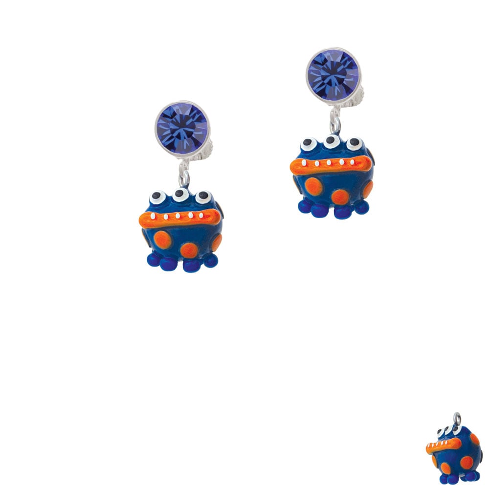 Resin Blue Monster with Orange Dots Crystal Clip On Earrings Image 1