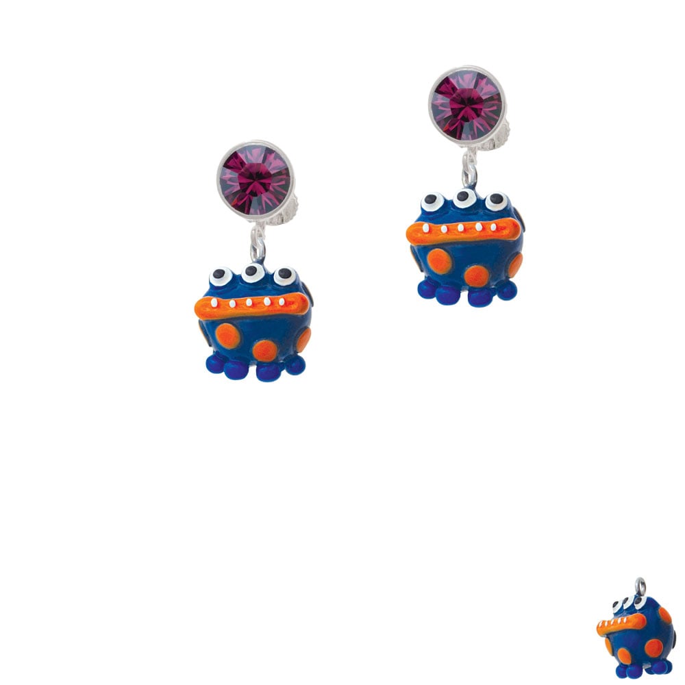 Resin Blue Monster with Orange Dots Crystal Clip On Earrings Image 8