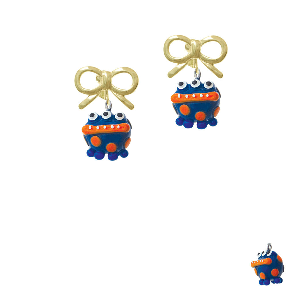 Resin Blue Monster with Orange Dots Crystal Clip On Earrings Image 10