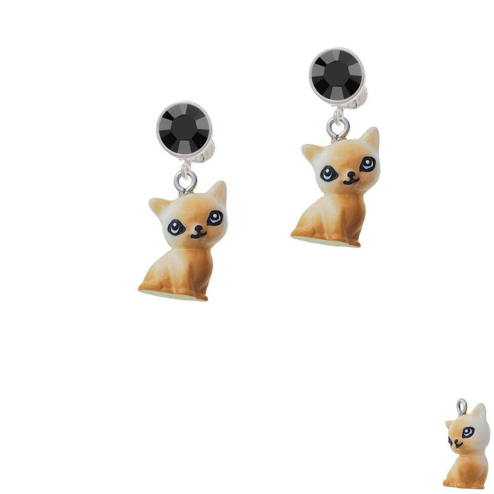 Resin Siamese Cat Crystal Clip On Earrings Image 3