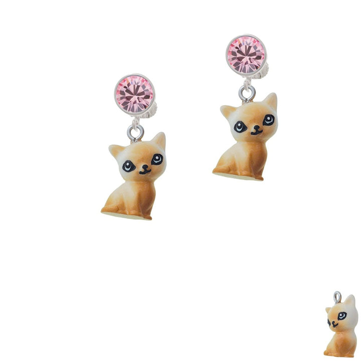 Resin Siamese Cat Crystal Clip On Earrings Image 4