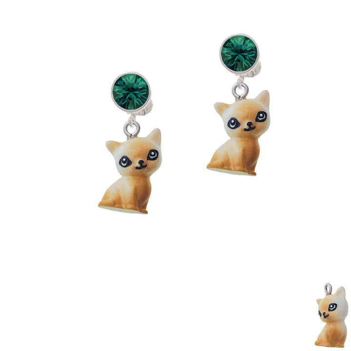 Resin Siamese Cat Crystal Clip On Earrings Image 6