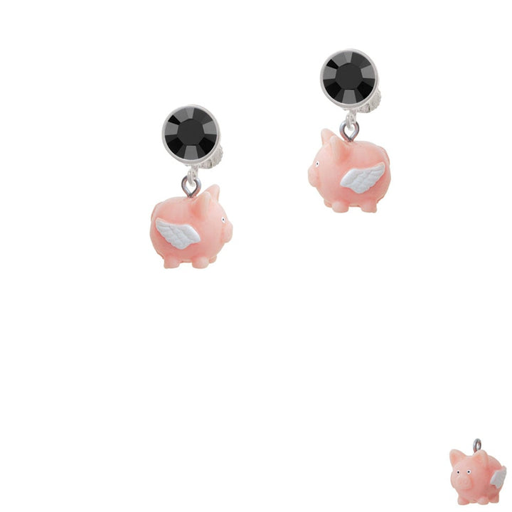 Resin Flying Pink Pig Crystal Clip On Earrings Image 3