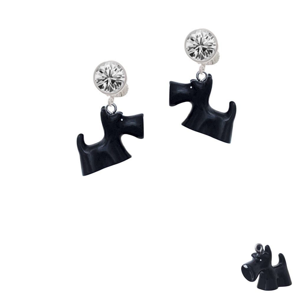 Resin Black Scottie Dog Crystal Clip On Earrings Image 1