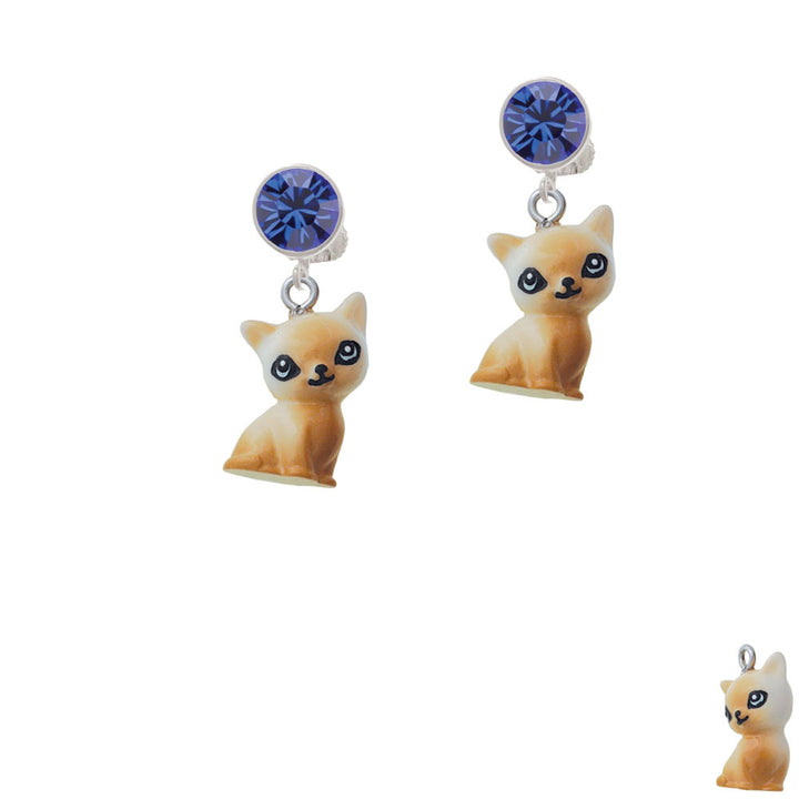 Resin Siamese Cat Crystal Clip On Earrings Image 7