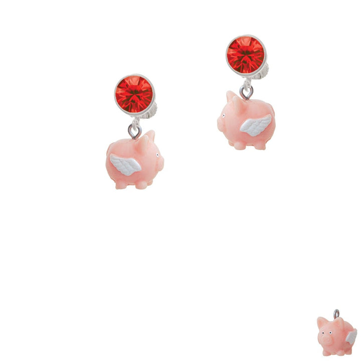 Resin Flying Pink Pig Crystal Clip On Earrings Image 1