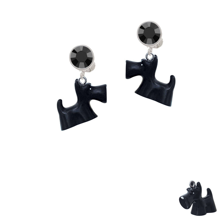 Resin Black Scottie Dog Crystal Clip On Earrings Image 3