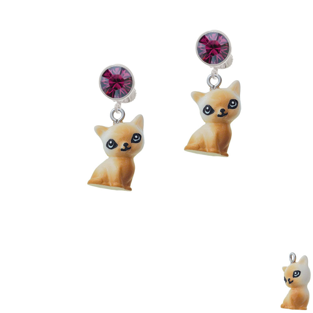 Resin Siamese Cat Crystal Clip On Earrings Image 8