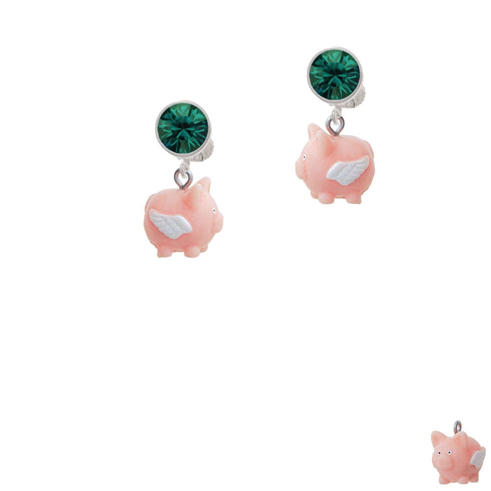 Resin Flying Pink Pig Crystal Clip On Earrings Image 1