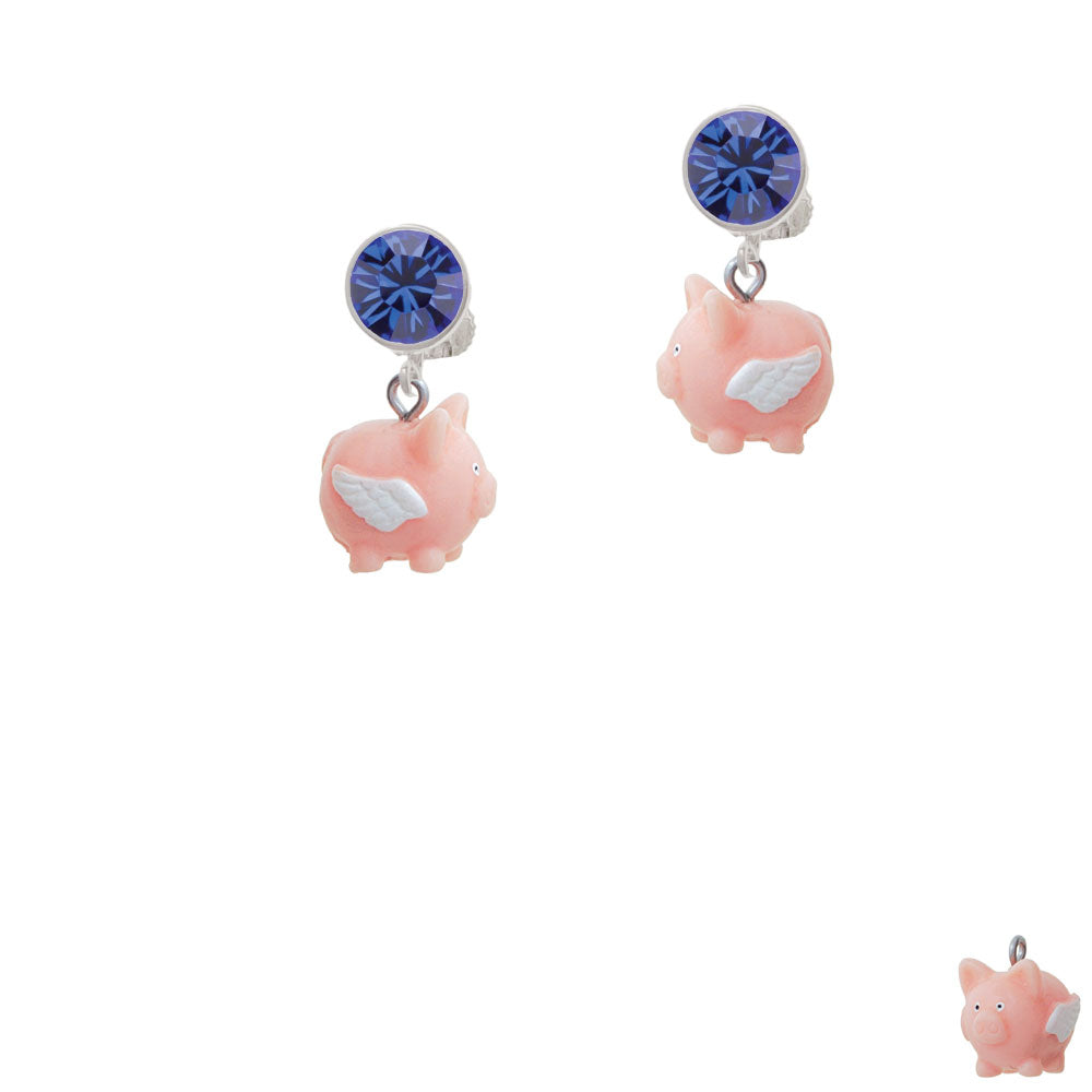 Resin Flying Pink Pig Crystal Clip On Earrings Image 7