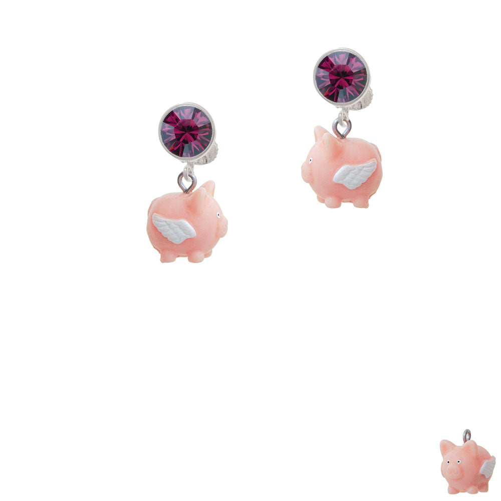 Resin Flying Pink Pig Crystal Clip On Earrings Image 8