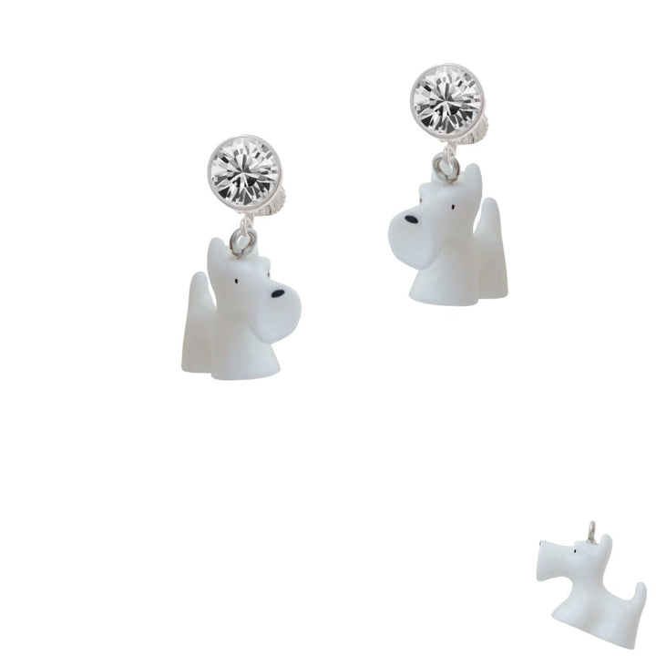 Resin White Scottie Dog Crystal Clip On Earrings Image 1