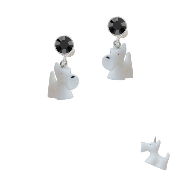 Resin White Scottie Dog Crystal Clip On Earrings Image 3