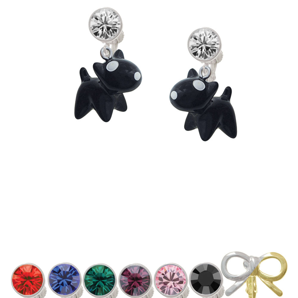 Resin Black Bull Terrier Dog Crystal Clip On Earrings Image 1