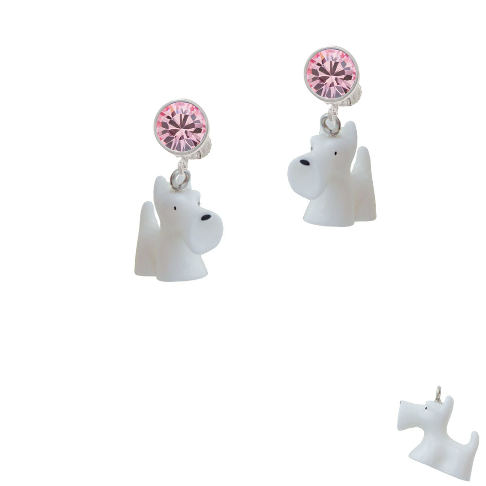 Resin White Scottie Dog Crystal Clip On Earrings Image 4