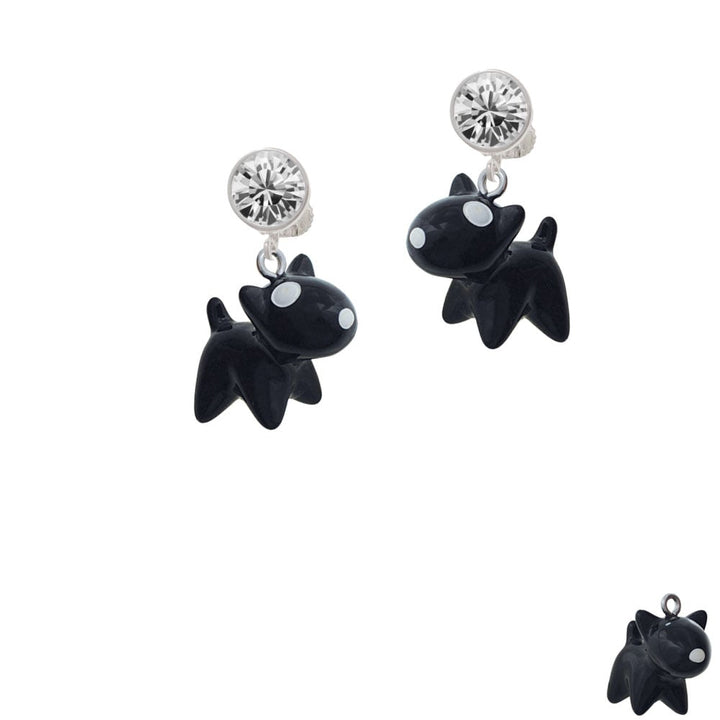 Resin Black Bull Terrier Dog Crystal Clip On Earrings Image 2