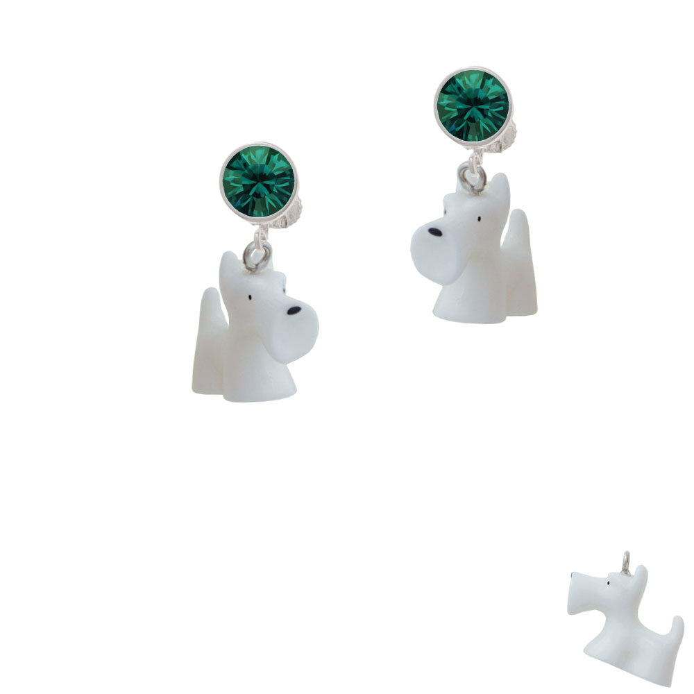 Resin White Scottie Dog Crystal Clip On Earrings Image 6