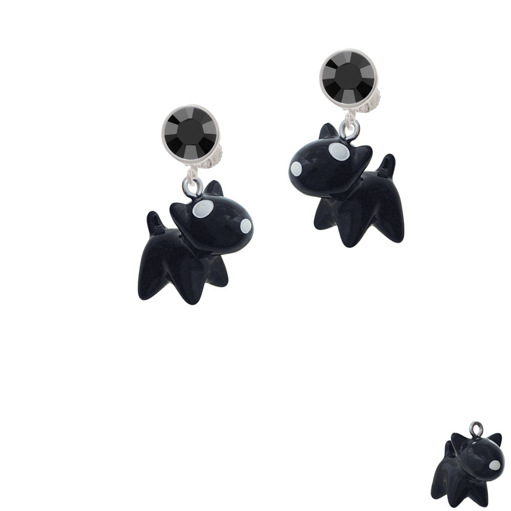 Resin Black Bull Terrier Dog Crystal Clip On Earrings Image 3