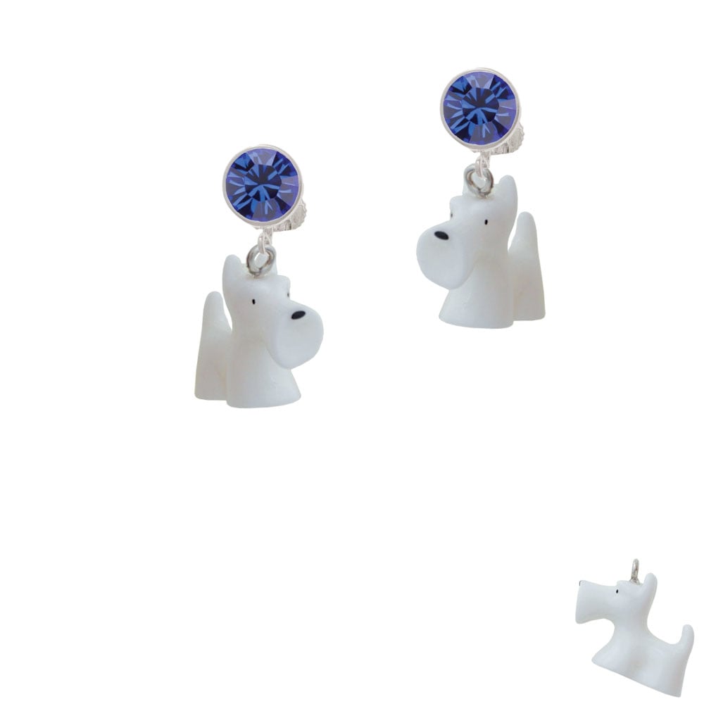 Resin White Scottie Dog Crystal Clip On Earrings Image 7