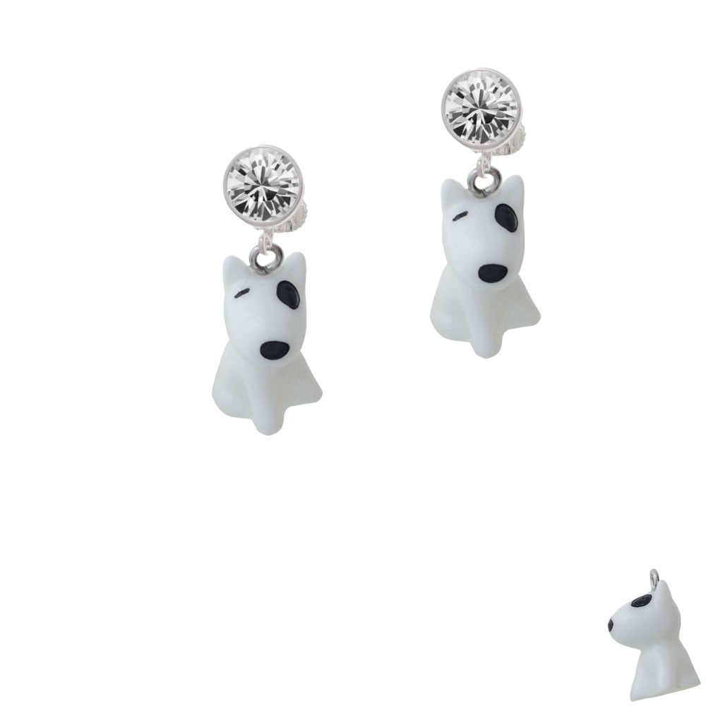 Resin White Bull Terrier Dog Crystal Clip On Earrings Image 1