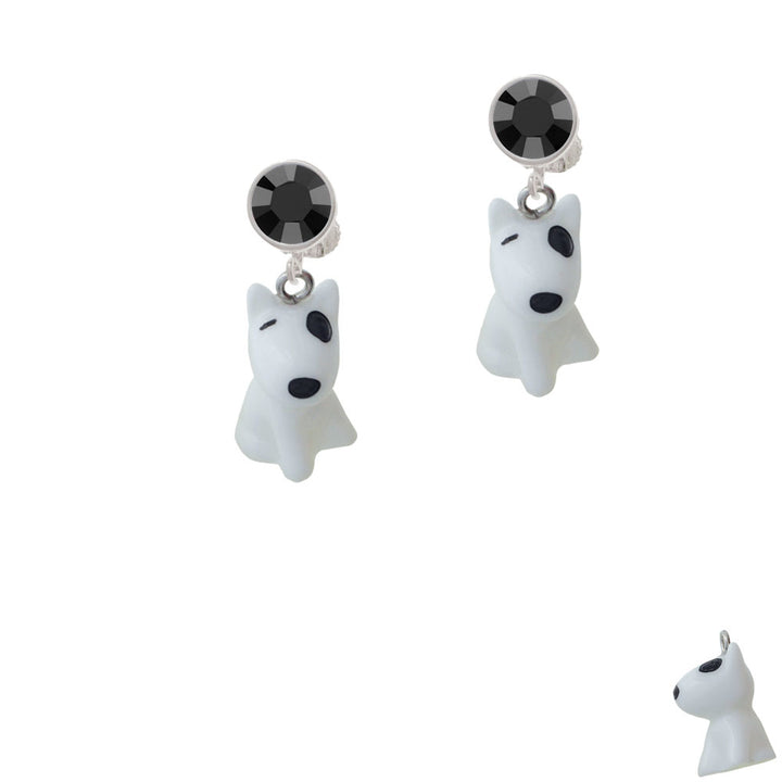 Resin White Bull Terrier Dog Crystal Clip On Earrings Image 3