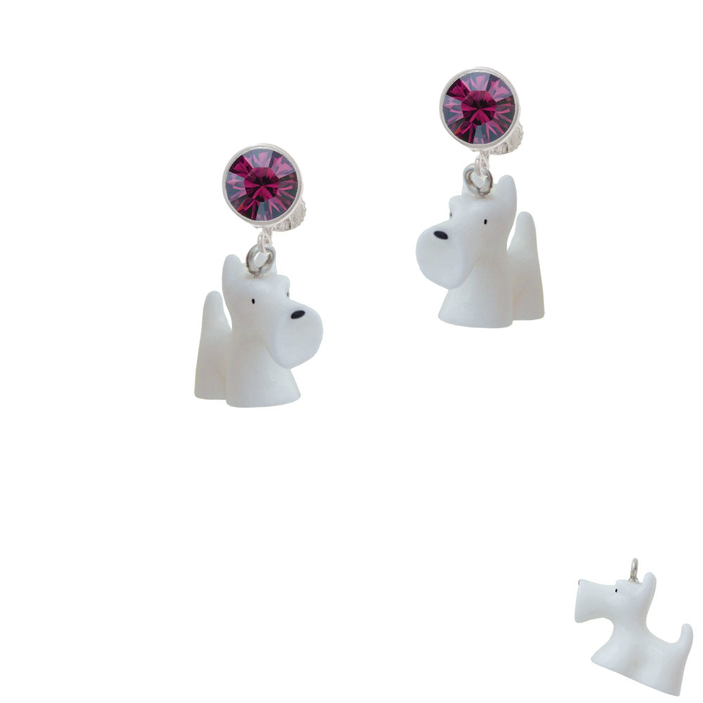 Resin White Scottie Dog Crystal Clip On Earrings Image 8