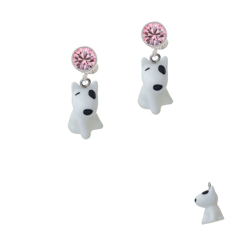 Resin White Bull Terrier Dog Crystal Clip On Earrings Image 4