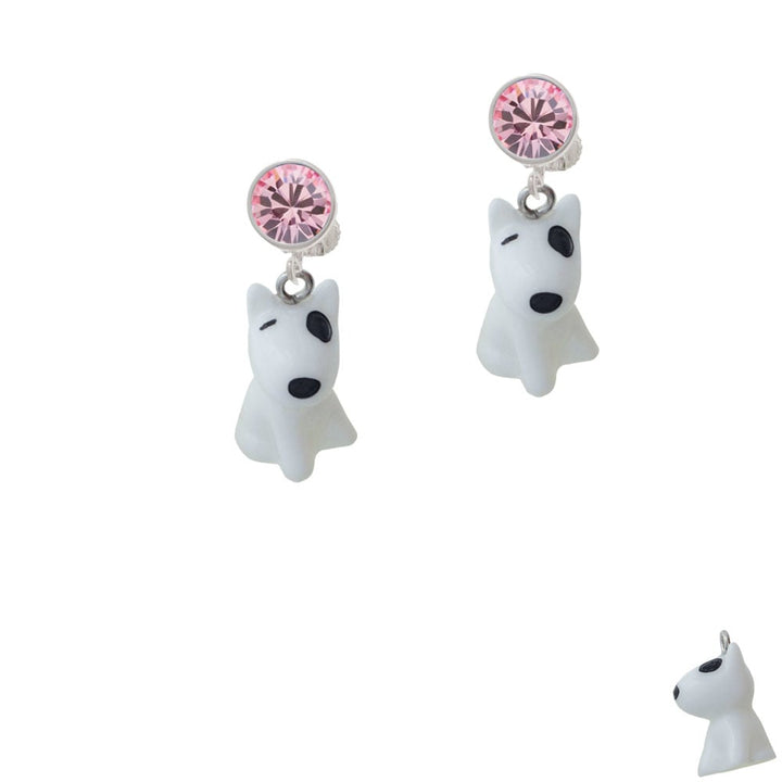 Resin White Bull Terrier Dog Crystal Clip On Earrings Image 1