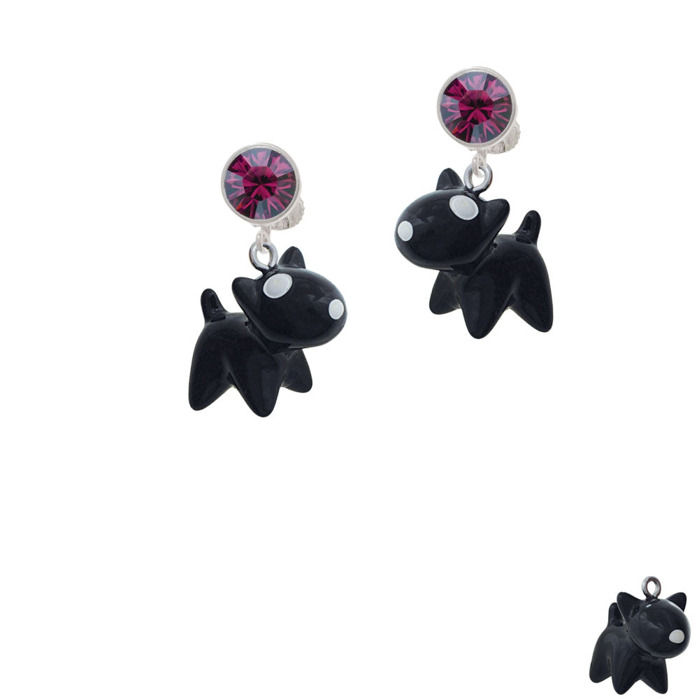 Resin Black Bull Terrier Dog Crystal Clip On Earrings Image 8