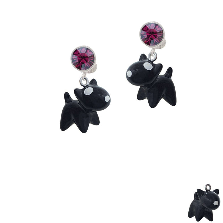 Resin Black Bull Terrier Dog Crystal Clip On Earrings Image 1