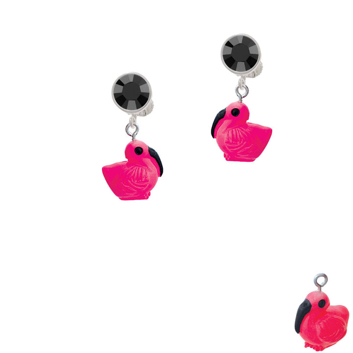 Resin Hot Pink Flamingo Crystal Clip On Earrings Image 3