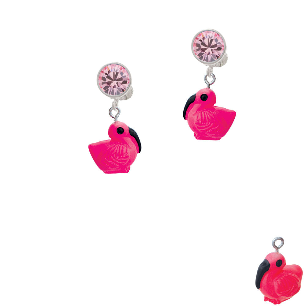 Resin Hot Pink Flamingo Crystal Clip On Earrings Image 4