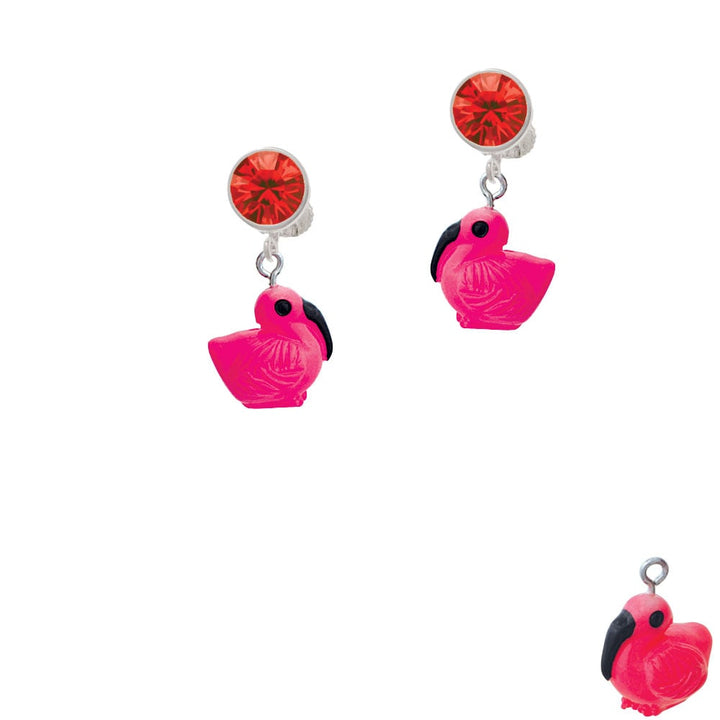 Resin Hot Pink Flamingo Crystal Clip On Earrings Image 4