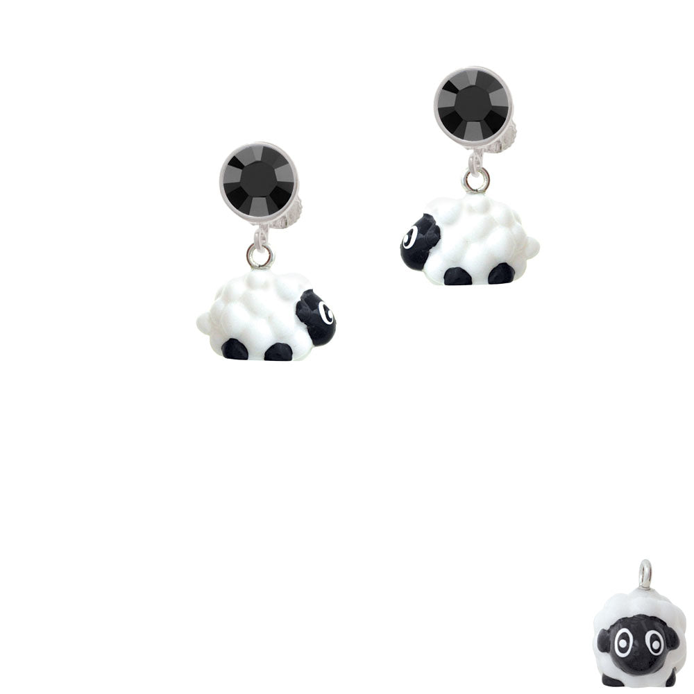 Resin White Lamb Crystal Clip On Earrings Image 3