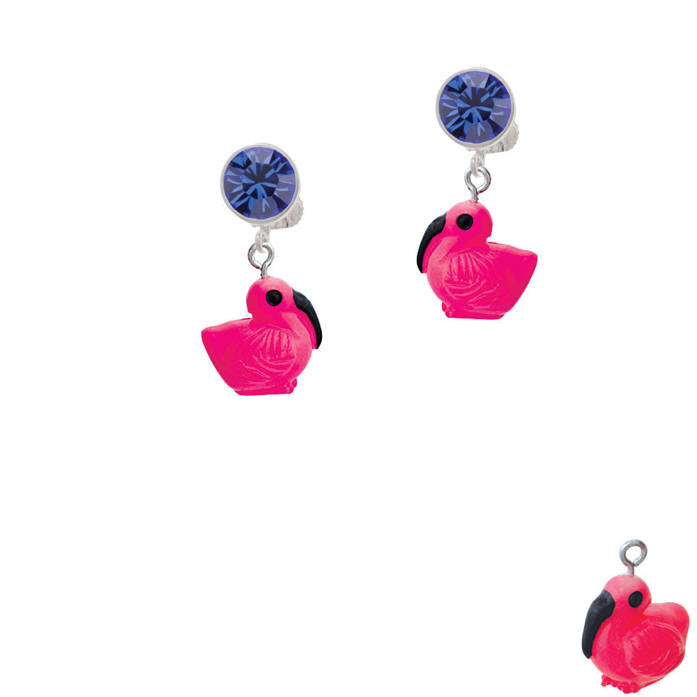 Resin Hot Pink Flamingo Crystal Clip On Earrings Image 7