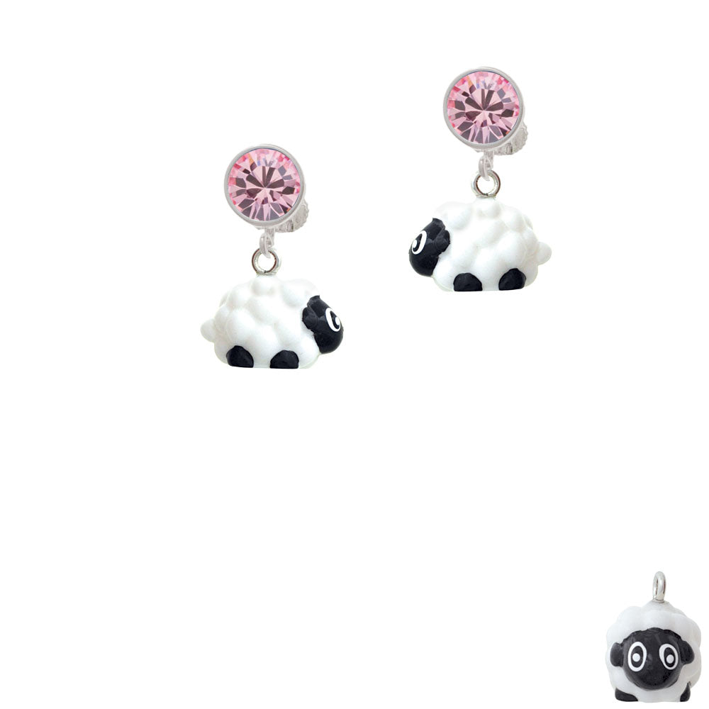 Resin White Lamb Crystal Clip On Earrings Image 4