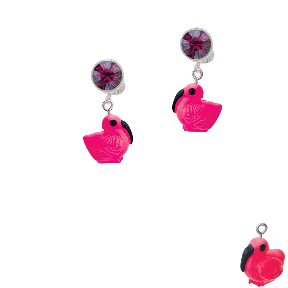 Resin Hot Pink Flamingo Crystal Clip On Earrings Image 8