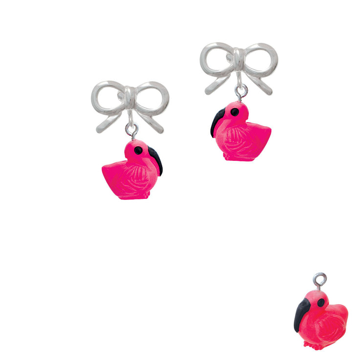 Resin Hot Pink Flamingo Crystal Clip On Earrings Image 9